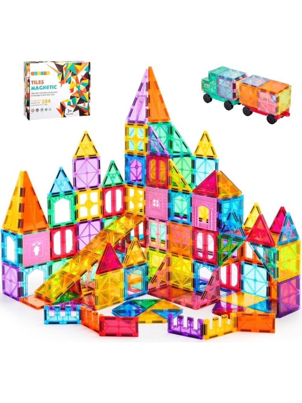 104PCS Magnetic Building Tiles Set | STEM Educational Toys for Kids 3-9